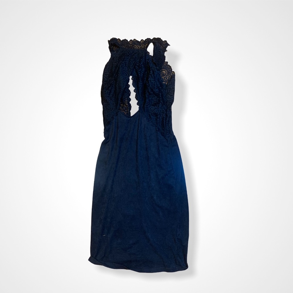 Suede material dress with lace cutout on top